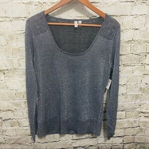 NWT Madison Silver Metallic Scoop Neck Lace Long Sleeve Top